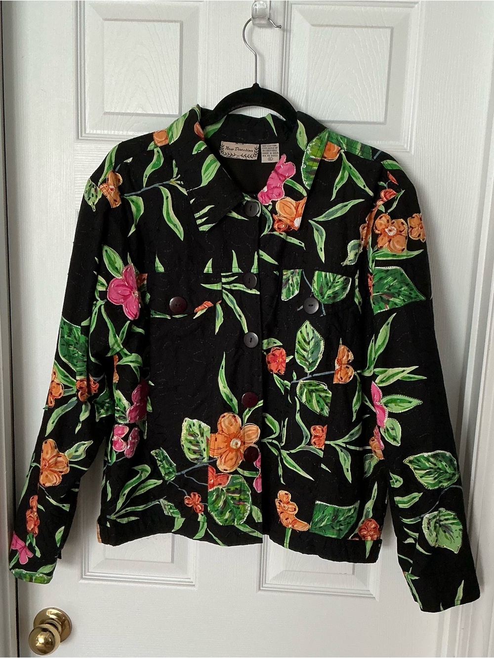 New Direction Black Multicolored Floral Beaded Jacket